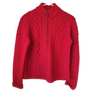 Inis Crafts Womens Merino Wool Irish Cardigan Sweater Size Large Red